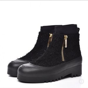 CHANEL Black Ankle Boots with Gold Zippers
